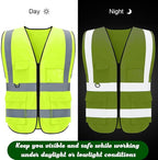 BeautyWill Safety Vest 5 Pack Customize Logo Class 2 High Visibility Reflective Vest with 5 Pockets Construction Security Work Vest ANSI/ISEA Standards（Yellow，L）