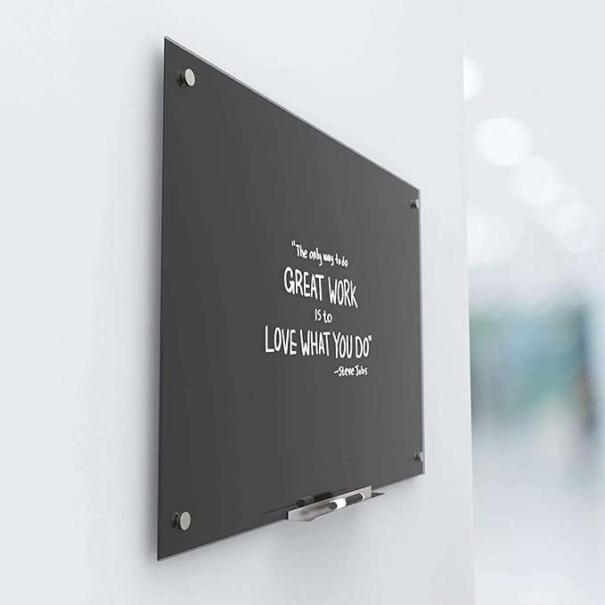48" x 36" Magnetic Black Glass Board - Frameless Tempered Glass Dry Erase Blackboard with Marker Tray & Eraser, Premium Interactive Whiteboard- Frosted Surface for Office, Classroom, or Home