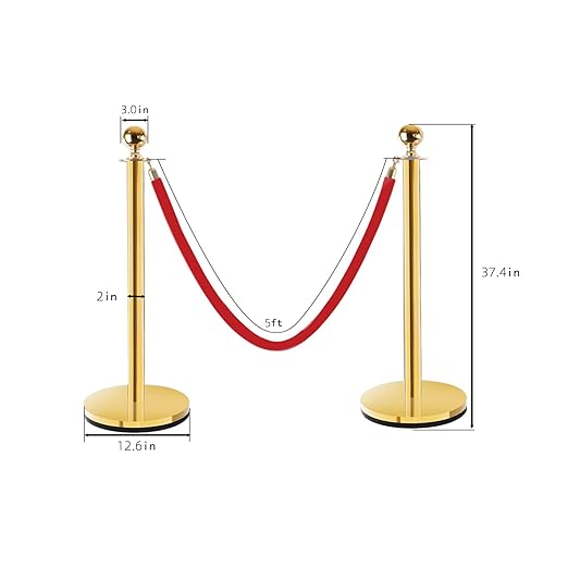 Red Carpet Poles and Ropes Set: 8pcs Gold Stanchion Posts and 4pcs Velvet Ropes for Weddings, Events, VIP Entrance & Party - Crowd Control Rope Safety Barriers with Stand