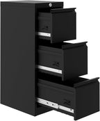 3-Drawer Metal File Cabinet with Lock, Vertical Filing Cabinet for Letter/Legal/A4/F4, Heavy Duty Steel Storage Organizer, Secure Office File Cabinet for Home Office, Black