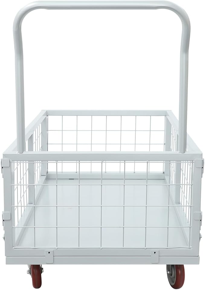 Platform Truck Cart with Cage, 4 in 1 Mutipurpose Handcart with Wheels, 2200lbs Capacity Heavy Duty Push Cart Dolly Foldable Flatbed Cart for Workshops Warehouses Supermarkets