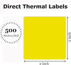 2" x 2" Thermal Labels Stickers Yellow, Square Thermal Shipping Stickers, Multipurpose Inventory Self-Adhesive Direct Thermal Label for Small Business (500 Labels/Roll)