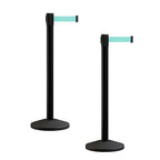 Crowd Control Warehouse CCW Series RBB-100 - Set of 2 Stanchion Retractable Belt Barriers - 11 Foot, Light Green Belt with Black Post - Easy Assembly