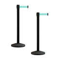 Crowd Control Warehouse CCW Series RBB-100 - Set of 2 Stanchion Retractable Belt Barriers - 7.5 Foot, Light Green Belt with Black Post - Easy Assembly