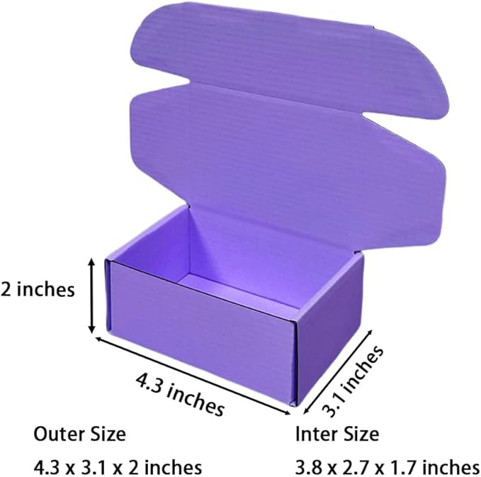 50 Pcs 4.3 x 3.1 x 2 inches Mini Size Corrugated Cardboard Gift Boxes Recyclable Shipping Boxes for Packing Jewelry Ornament Gift Craft Packaging Supplier (Lavender, 4.3 x 3.1 x 2")