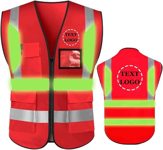 YOWESHOP High Reflective Visibility Safety Vest Custom Your Logo Safety Workwear with Reflective Strips and Front Zipper