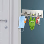 Picowe Key Holder for Wall Decorative, Adhesive Stainless Steel Key Hooks, Key Hanger Key Organizer for Wall, Towel Hook Coat Hanger for Entryway Hallway Kitchen(Four Rows,Sliver 1PCS)