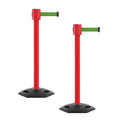 Montour Line MSR760 Set of 2 Retractable Belt Barrier Stanchion, Rubber Base, Red Post (35 ft Green Belt)