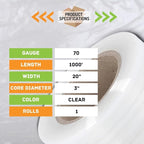 PSBM Stretch Wrap with Handles, 20 Inch x 1000 Feet, 70 Gauge, Clear Plastic Cling with Extended Core Handles Built in