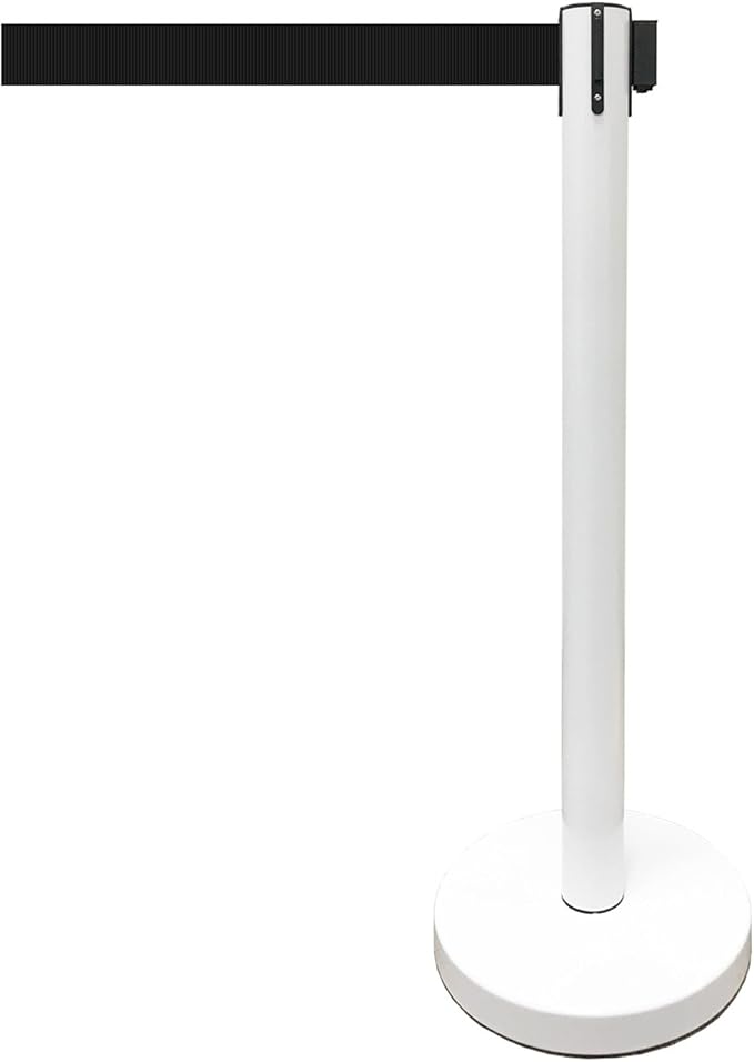 Retractable Stanchion, 6 SPECIALTY Posts + Signframe, 36" Ht, 78" Special Event & Holiday Theme Belt + Bonus Replacement Cassettes + Wall Receiver (WHT Post/Black Belt)