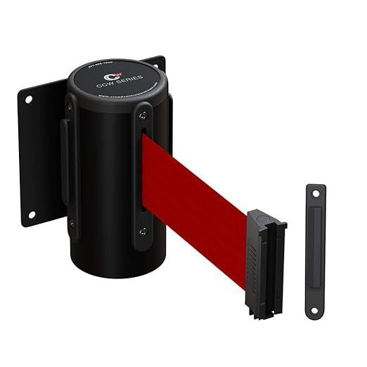Crowd Control Warehouse - CCW Series WMB-125 Fixed Wall Mount Retractable Belt Barrier - 11 Foot, Red Belt with Black Steel Case