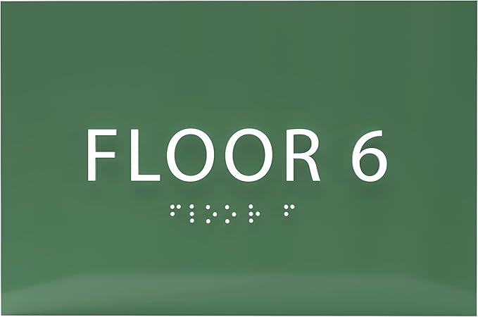 6" X4" Floor 6 Sign - ADA Compliant Tactile Graphics Grade 2 Braille Text | Wall Mount Plastic Directional Assistance, Floor Number Sign for Office, Schools, Hospitals, Apartments