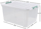 4 Packs Large 80 L Plastic Storage Bins with Wheels, Stackable Garage Organizer Container, Latching Storage Tote Boxes for Closet, Clear & White Lid