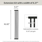 Lumizone Extra Tall Cat Gate Extension Kit 61.02" High Pressure Mounted 2025 New 8.27" Extra Wide 1.37" Gap No Drilling Tall Pet Gate for Dogs (Black, 61.02" H x 8.27" W, Extension)