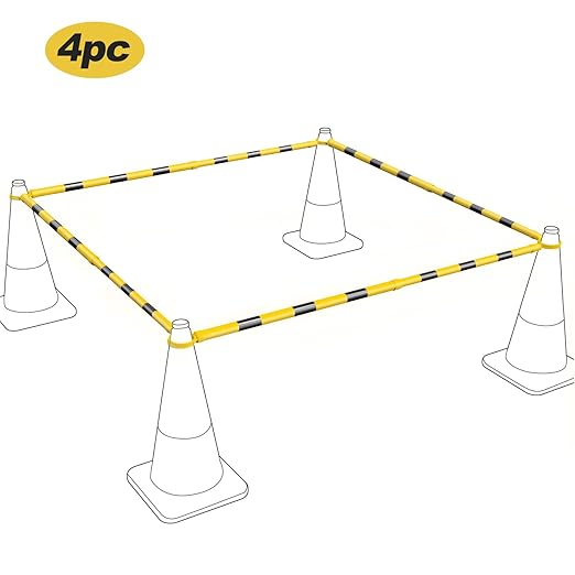 RoadHero 4 Pack 4 FT to 6.9 FT Retractable Cone Bar, Expandable Traffic Cone Bars for Parking Lots, Extendable Barricade for Road Construction, Black and Yellow, Cone Not Included