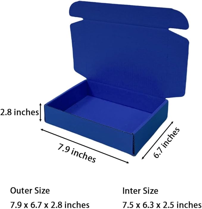 50 Pcs 7.9 x 6.7 x 2.8 inches Large Size Corrugated Cardboard Gift Boxes Recyclable Shipping Boxes for Packing Jewelry Ornament Gift Craft Packaging Supplier (Industrial Blue, 7.9 x 6.7 x 2.8")