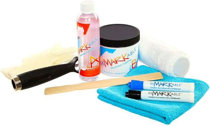 Remarkable Whiteboard Dry Erase Paint 50 ft² White Full Kit, Transforms Any Surface/Wall to a Whiteboard (18floz),from