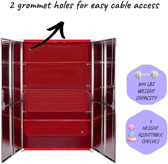 Heavy Duty Storage Solid Stainless Steel Cabinet with Lockable, Adjustable Shelf, Metal Garage Organizer (Red, 48" W x 24" D x 72" H)