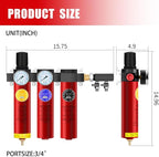 NANPU Z Series 3-Stage Air Filtration System - Sintered, Fine, & Charcoal Filters, 3/4" NPT Inlet, 1/4" NPT Outlet Module, 0-230 psi Gauge, 127 CFM @ 6 bar, Metal Housing, Heat Resistant to 248°F