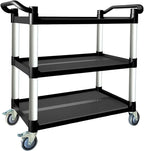 Utility Cart with Wheels, 3 Tier Rolling Cart with Tangle-Free Wheels(2 with Brakes), Heavy Duty 350 Lbs Capacity,Commercial Serving Cart for Home, Office, Restaurant, Warehouse.34.2" × 17" × 37"