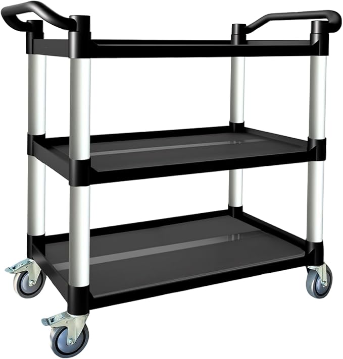 Utility Cart with Wheels, 3 Tier Rolling Cart with Tangle-Free Wheels(2 with Brakes), Heavy Duty 350 Lbs Capacity,Commercial Serving Cart for Home, Office, Restaurant, Warehouse.34.2" × 17" × 37"