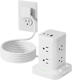 Power Strip Tower with Surge Protector 1800J, Fast Charging Tower PD20W USB-C Ports with 8 AC Outlets, 6ft Extension Cord for Home Office Dorm Room, White