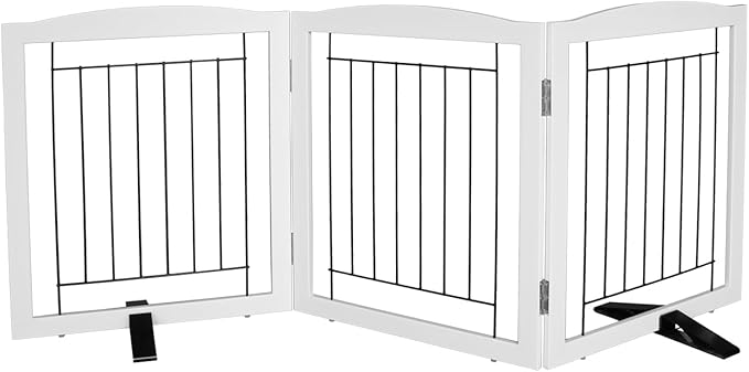 Dog Fence Indoor - 3-Panel Freestanding Dog Gate for Doorways, Hallways, House or Stairs -60x24-Inch Retractable Foldable Expandable Wood Pet by SFJC (White) ﻿