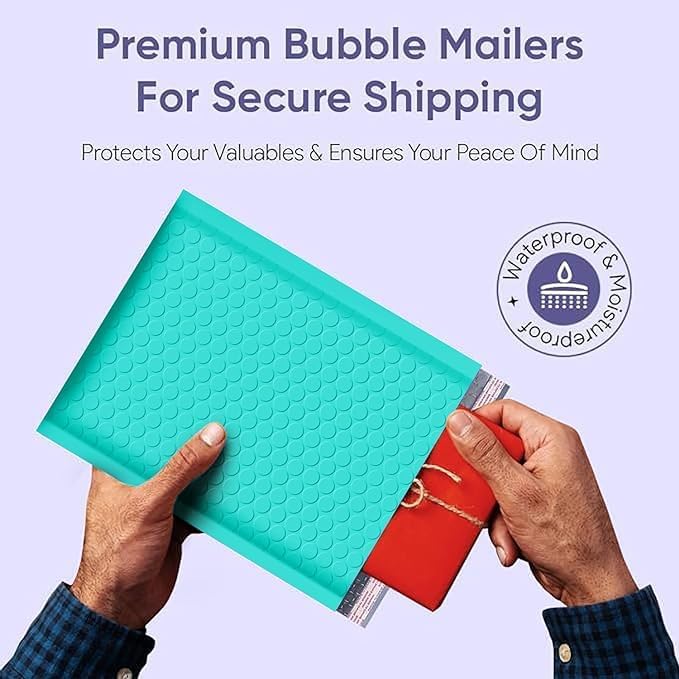 Teal 8.5x12 Inch Poly Bubble Mailers #2 |Self Seal Padded Envelopes | Air Cushioned Bubble Mailer | Usable Size 8.5x11 Inch | 100 Pack Bulk | Waterproof | Lightweight Mailing Shipping Bags