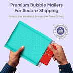 Teal 10.5x16 Inch Poly Bubble Mailers #5 | Self Seal Large Padded Envelopes | Air Cushioned Bubble Mailer | Usable Size 10.5x15 Inch | Waterproof Lightweight Mailing Shipping Bags | 100 Pack Bulk