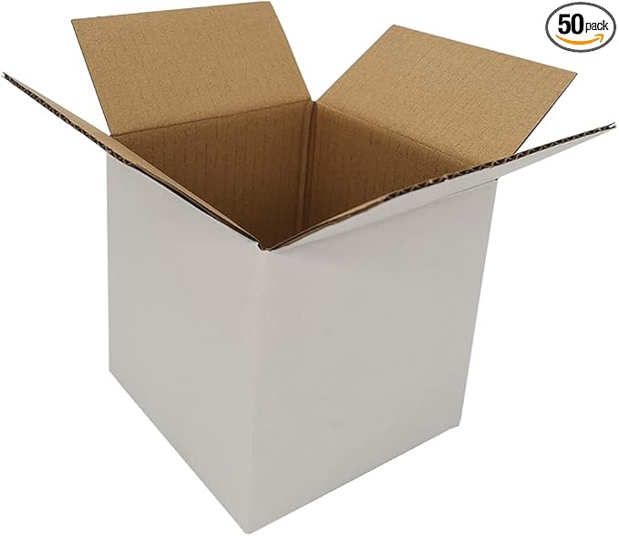 50 Pack 8x8x8 Inches Small Shipping Boxes, Corrugated Cardboard Cube Mailers for Packaging Packing Storage Business Supplies, White (B888-50)