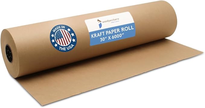 Woodpeckers Brown Kraft Paper Roll 30 inch Wide, 6000 inch Long, 1 Roll, Jumbo Roll for Eco Friendly Christmas Gift Wrapping Paper and Packing Paper