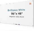 MaxGear Glass White Board 96"x48", Magnetic Glass Dry Erase Board for Wall, Large Frameless Whiteboard with 1 Eraser,3 Markers and 6 Magnets for Office, School, Home