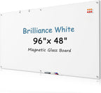 MaxGear Glass White Board 96"x48", Magnetic Glass Dry Erase Board for Wall, Large Frameless Whiteboard with 1 Eraser,3 Markers and 6 Magnets for Office, School, Home