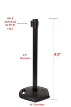 Xpress Safety Stanchion– 11’ Premium Polyester Belt, Universal 4-Way Connection, Rubber Base, Handle, 40” Height, 21 lbs – (Outdoor Black Post, Rubber Base, 11’ Chevron Yellow/Black Webbing)