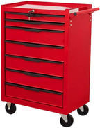 7-Drawer Rolling Tool Chest Cabinet, Heavy-Duty Metal Tool Box with Wheels, Lockable Storage Organizer, Mobile Tool Cart for Garage, Workshop, Warehouse – Red