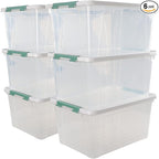 6-Pack Clear Plastic Storage Boxes, 35 L Plastic Storage Bins with Lids