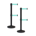 Crowd Control Warehouse CCW Series RBB-100D Set of 2 Stanchion Retractable Belt Barriers - Sloped Base, 11 Foot, Light Green Dual Belt with Black Post - Easy Assembly