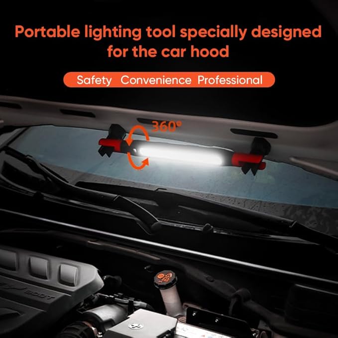 Magnetic Work Light Bar 2026 New | Rechargeable LED Light with Battery | IP55 Weather-Resistant Under Hood Light with Magnetic Base | Hooks & Clamp for Car Repair,Garage,Emergency,Power Outage
