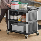 3-Shelf Black Plastic Utility Cart with Side Panels, 38 x 20 Inches, 450 lb Capacity, Medium Duty Bussing Cart with Casters