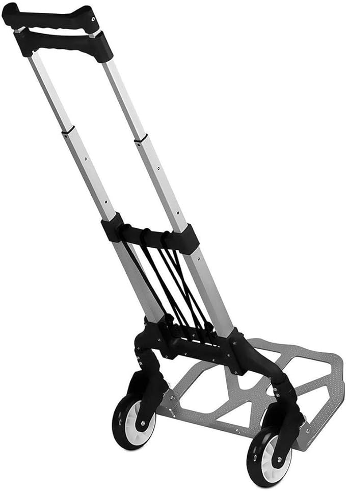 Mount-It! Folding Hand Truck and Personal Dolly, Foldable Aluminum Trolley Cart, 165 Lb Capacity Heavy Duty Dolly with Wheels of Rubber for Moving, Comfortable Telescoping Handle for Indoor Outdoor