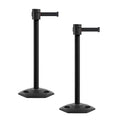Montour Line MSR760 Set of 2 Retractable Belt Barrier Stanchion, Rubber Base, Black Powder Coated Post (35 ft Black Belt)