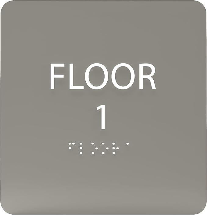 Clean Grey ADA Floor 1 Sign with Braille – Made from Durable Acrylic and Ready to Mount