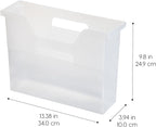 IRIS USA Small Portable Desktop File Box with Open Top, Side Handles, Hanging File Folders, Tabs & Inserts, Letter Size, For Magazines Newspapers Mail Books Notebooks Binder Homework, Clear
