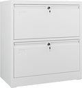 Aobabo 2 Drawer Lateral File Cabinet, Lockable Metal Filing Cabinet with Name Card, Suitable for Home Office School Hanging Files Letter/Legal/F4/A4 Size,Required-Assembly,White