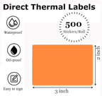 3" x 2" Thermal Labels Stickers Orange, Thermal Printer Shipping Stickers, Multipurpose Inventory Self-Adhesive Direct Thermal Label for Small Business (500 Labels/Roll)
