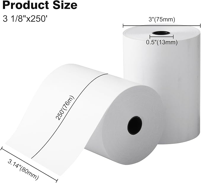 20 Rolls, GOLDEN WIND Thermal Paper Receipt, 3 1/8"x250', Fits most of Cash Registers/POS Thermal Printers. 80 (W)*75mm (Roll diameter).