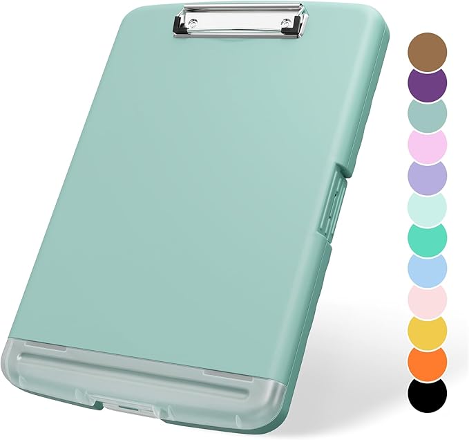 Plastic Clipboard with Storage, 8.5 x 11 Storage Organization Box Side-Opening, Heavy Duty Clip Board with Pen Holder and Paper Folder for Nurses, Teachers, Office & School Supply, Dark Green
