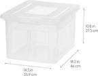 IRIS USA File Box, Plastic File Organizer with Lids for Letter/Legal File, Portable Document Box For Moving, Storage Bin with Durable and Secure Lid, Stackable Nestable BPA-Free, Clear 35 Qt. 4 Pack