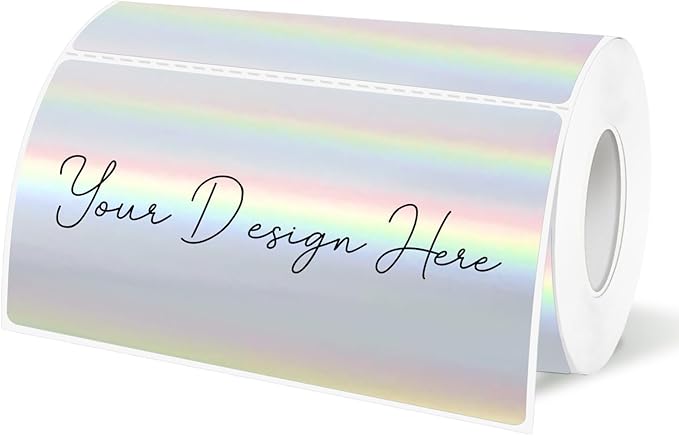 2x4 Inch Holographic Thermal Labels, Silver Direct Thermal Stickers Label, Self-Adhesive Glitter Thermals Printer Sticker Labels, Perforation Line Design- 200Pcs/ 1 Roll