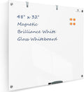 TSJ OFFICE Glass Dry-Erase Board - 48 x 32 Inches Brilliance White Magnetic Glass Whiteboard, Wall Mounted Large Frameless White Board for School, Home & Office